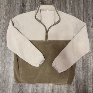 Uniqlo Sherpa Fleece Half Zip Pullover Jacket Mens L Beige Tan Outdoor